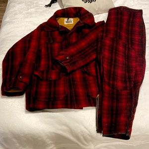 Vintage Woolrich Red Plaid Hunting Suit Pants & Coat 40’s/50’s Heavy Tweed